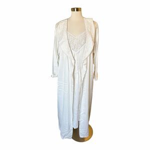 Delicates VTG Peignoir Silky Nightgown & Robe Set Sz L Ivory Lace